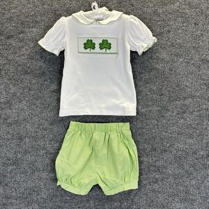 Vive La Fete Toddler Girl Set 2 Piece Shirt & Shorts Size 2T Green White